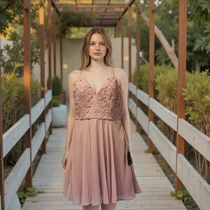 NWT-Lulu's Pink Fit and Flare Dress With Crochet Details-Size Small